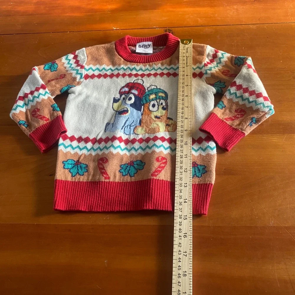 Bluey Sweater Kids Red Fair‎ Isle Christmas Holiday Graphic SIZE 2T